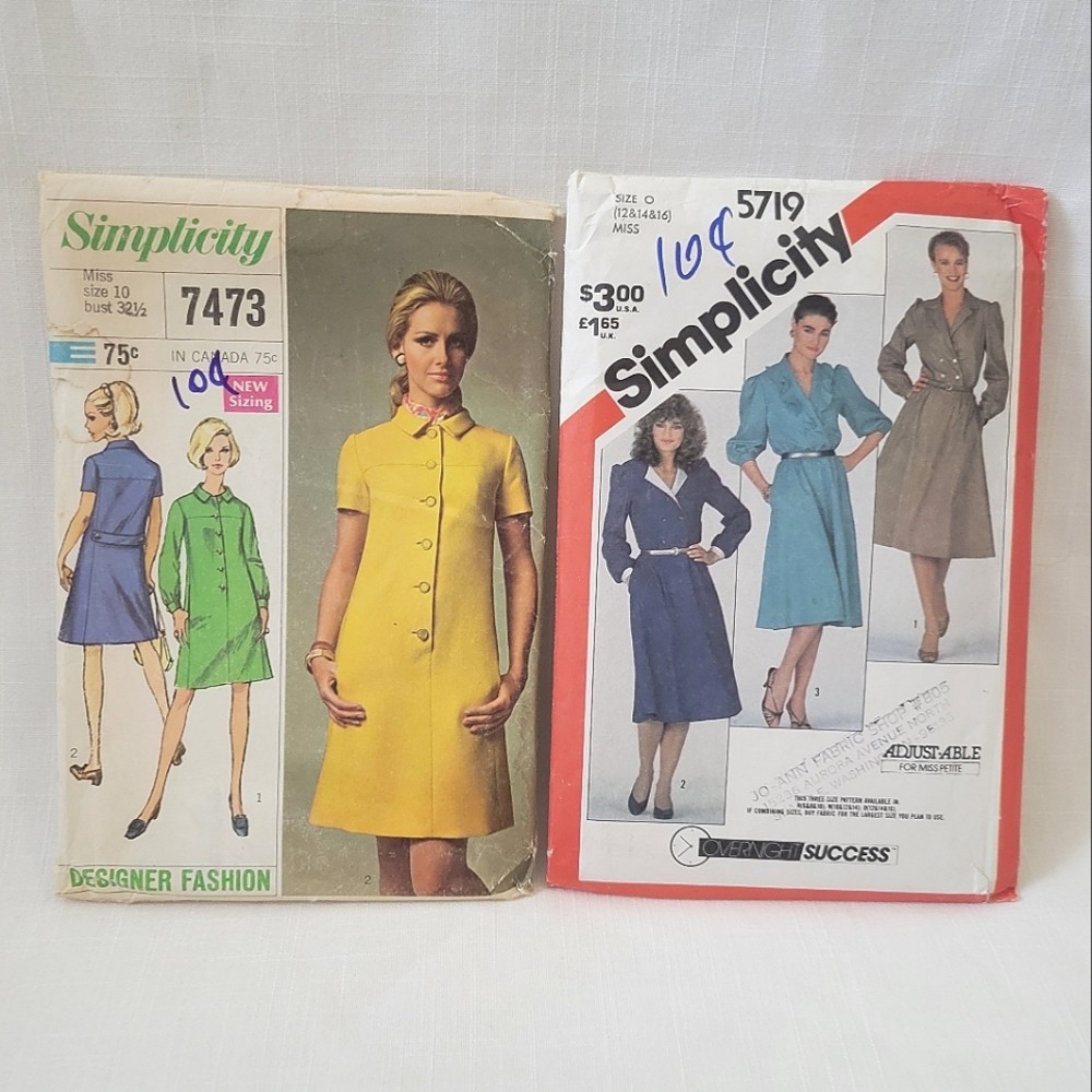 Vintage Simplicity Dress Patterns in Original Packaging 1967 and 1982